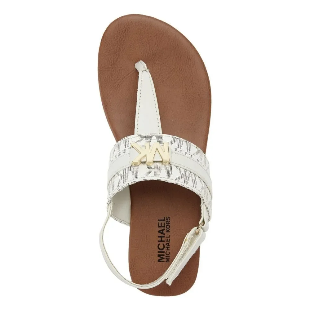 New! MICHAEL KORS Little Girls Jaliyah MK Logo T-Strap Sandals Shoe Vanilla NWOB